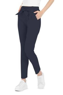 Kendindza Damen Stretch Hose Dehnbund Damen Hosen elegant mit Schleife High Waist Hose Damen Stoffhose Damen elegant Business Hose Damen Lang Schlupfhose Blau L von Kendindza Collection