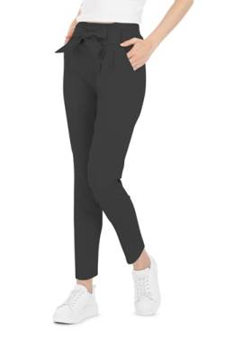 Kendindza Damen Stretch Hose Dehnbund Damen Hosen elegant mit Schleife High Waist Hose Damen Stoffhose Damen elegant Business Hose Damen Lang Schlupfhose Schwarz M von Kendindza Collection