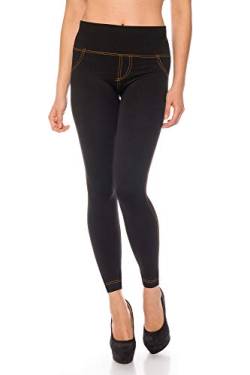 Kendindza Damen Thermo-Leggings Jeans-Look gefüttert mit Innen-Fleece Basic Blickdicht, Schwarz, XXL von Kendindza Collection