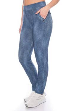 Kendindza Damen Thermo-Leggings Jeans-Look gefüttert mit Innen-Fleece Basic Blickdicht (Blau | Muster 1, XXL) von Kendindza Collection