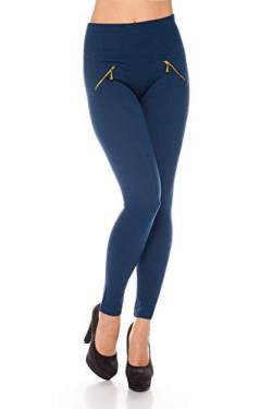 Kendindza Damen Thermo-Leggings gefüttert mit Innen-Fleece Basic Blickdicht Reißverschluss, Hellblau, S/M von Kendindza Collection