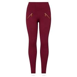 Kendindza Damen Thermo-Leggings gefüttert mit Innen-Fleece Basic Blickdicht Reißverschluss, Weinrot, S/M von Kendindza Collection