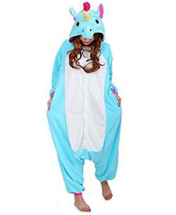 Kenmont Kostüm Einhorn Pyjama Tier Schlafanzug Overall Einteiler Jumpsuit Sleepsuit Cosplay Karneval Halloween (L, Blue) von Kenmont