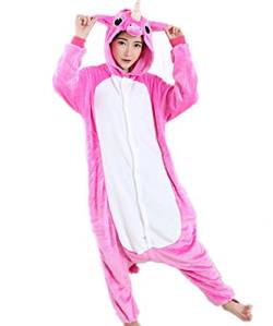 Kenmont Kostüm Einhorn Pyjama Tier Schlafanzug Overall Einteiler Jumpsuit Sleepsuit Cosplay Karneval Halloween (L, Rose) von Kenmont