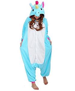 Kenmont Kostüm Einhorn Pyjama Tier Schlafanzug Overall Einteiler Jumpsuit Sleepsuit Cosplay Karneval Halloween (S, Blue) von Kenmont