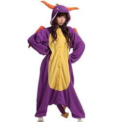 Kenmont Tier Schlafanzug Cosplay Kostüm Einhorn Pyjama Tierkostüme Jumpsuits Erwachsene Nachthemden Overall Plüschtier (L, Purple Dinosaur) von Kenmont