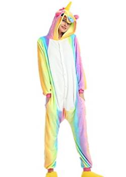 Kenmont Tier Schlafanzug Cosplay Kostüm Einhorn Pyjama Tierkostüme Jumpsuits Erwachsene Nachthemden Overall Plüschtier (L, Rainbow) von Kenmont