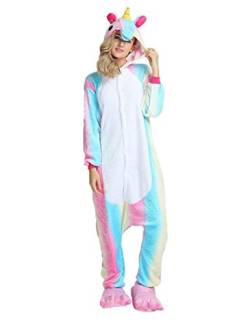 Kenmont Tier Schlafanzug Cosplay Kostüm Einhorn Pyjama Tierkostüme Jumpsuits Erwachsene Nachthemden Overall Plüschtier (M, Colorful) von Kenmont