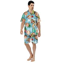Benutzerdefinierte Gesicht Sommer Hawaii-Hemd | Personalisierte Foto Flower Print T-Shirts | Herrenhemd für Strand Party für Papa Ehemann (Stil 7) von Kenon