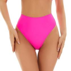 Kepblom Damen-Bikinihose mit hoher Taille, hoch geschnitten, freche Rave-Hose für Strand, Schwimmbad, Rave-Festivals, Knallpink (Hot Pink), Large von Kepblom