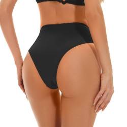 Kepblom Damen-Bikinihose mit hoher Taille, hoch geschnitten, freche Rave-Hose für Strand, Schwimmbad, Rave-Festivals, Schwarz, Large von Kepblom