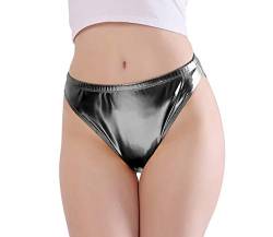 Kepblom Damen Glänzende metallische Panty Slips High Cut Ballett Tanz Unterwäsche Shorts, GRAU, S von Kepblom