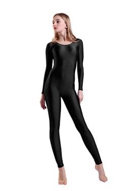 Kepblom Damen Langarm U-Ausschnitt Einteiler Spandex Body für Tanz Gymnastik Kostüm, Schwarz, L von Kepblom