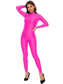 Kepblom Damen Rollkragen Langarm Tanzanzug Einteiler Ganzkörperanzug Kostüme, Knallpink (Hot Pink), L von Kepblom