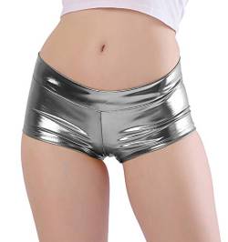 Kepblom Damen Shiny Metallic Rave Booty Shorts Hot Pants Tanzhose - Grau - Klein von Kepblom
