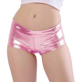 Kepblom Damen Shiny Metallic Rave Booty Shorts Hot Pants Tanzhose - Pink - Mittel von Kepblom
