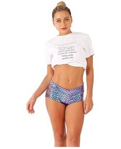 Kepblom Damen-Shorts, glänzend, metallisch, Rave-Booty-Shorts, Hotpants, Tanzhose, Mermaidpurple, X-Klein von Kepblom