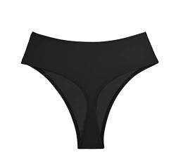 Kepblom Damen Tanga Rave Hose Hohe Taille Bikini Bottom High Cut Panties für Tanz Festival, schwarz, Large von Kepblom