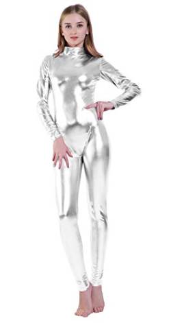 Kepblom Shiny Metallic Unitard Rollkragenanzug langärmlig Fußlos Zentai Catsuit Dancewear - Silber - Large von Kepblom