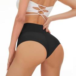Kepblom Yoga Booty Shorts Damen – Spandex Butt Lifting Gym Workout Shorts Hohe Taille Hot Dance Hosen, Schwarz, L Kurze Schlauch von Kepblom
