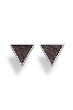 KERBHOLZ Holzschmuck – Geometrics Collection Triangle Earring, Damen Ohrring geometrisch, kleine Ohrstecker mit Dreieck aus Naturholz, silber (8,5mm x 7,5mm) von Kerbholz