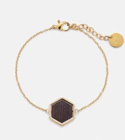 Kerbholz Holzschmuck – Geometrics Collection Hexa Bracelet gold, filigranes Frauen Armband mit Naturholz Anhänger, Schmuck aus Holz, größenverstellbar, Armbandlänge 15 cm + 2,5 cm von Kerbholz