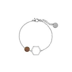 Kerbholz Holzschmuck – Geometrics Collection Twin Bracelet silber, filigranes Frauen Armband, Schmuck mit Naturholz Anhänger, größenverstellbar, Armbandlänge 15 cm + 2,5 cm von Kerbholz