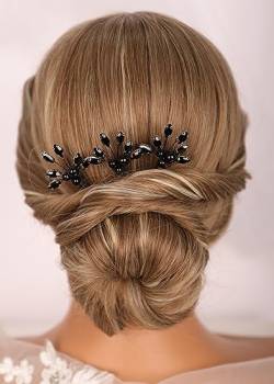 Kercisbeauty Haarnadel-Set mit schwarzen Perlen für Frauen und Mädchen, Hochzeit, Brautschmuck, Schwarz, Haar-Accessoires, Halloween, Gothic-Schmuck, 3 Stück von Kercisbeauty