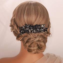 Kercisbeauty Haarteile mit schwarzen Strasssteinen für Hochzeit, Braut, Frauen, Mädchen, Abschlussball, Halloween, Party, Schmuck von Kercisbeauty