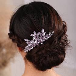 Kercisbeauty Hochzeit Braut Klein Niedlich Lila Kristall Silber Haarkamm Seite Kopfschmuck für Frauen Mädchen Abschlussball Boho Hochsteckfrisur Handmade Haarschmuck (Lila) von Kercisbeauty