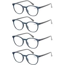 Kerecsen 4 Stück Retro Runde Lesebrille Männer Frauen Federscharniere Leichte Qualität Leser, 4er-Pack, Blau, +2.75 Magnification von Kerecsen