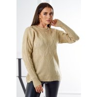 Cozy Grobstrick Damen Rundhals Pullover Uni Strickpullover Wollpullover Einfarbig mit Muster von Kesi