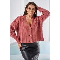 Loose Fit Damen V-Ausschnitt Pullover Wollpullover Strickpullover Cardigan Kurz Strickjacke Einfarbig Uni mit Knopfleiste von Kesi