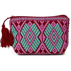 Ketzaly Münztasche: 100 % Baumwolle Münzbörse für Frauen,niedliche Geldbörse mit lebendigen Farben, Rot und Hellblau, Handgewebt von Ketzaly