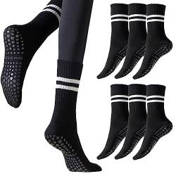 6 Paar Anti-Rutsch-Socken für Damen Streifensocken Yoga Socken Rutschsocken Streifen Baumwolle Stoppersocken Antirutsch Sportsocken für Sport Pilates Gymnastik Krankenhaus Schwangere, EU 35-40 von Kevaler