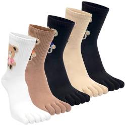 Damen Zehensocken Baumwolle Fünf Finger Socken Niedliche Tier Karikatur Muster Sneakersocken Sports Socken mit Zehen Einzeln Größe: 35–40/5 Paare von Kevaler