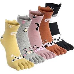 Kevaler 5 Paare Damen Zehensocken Baumwolle Fünf Finger Socken Niedliche Bunt Muster Sneakersocken Socken mit Zehen Einzeln von Kevaler