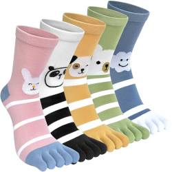 Kevaler 5 Paare Damen Zehensocken Baumwolle Fünf Finger Socken Niedliche Bunt Muster Sneakersocken Socken mit Zehen Einzeln von Kevaler