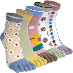 Kevaler 5 Paare Damen Zehensocken Baumwolle Fünf Finger Socken Niedliche Bunt Muster Sneakersocken Socken mit Zehen Einzeln von Kevaler