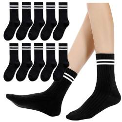 Kevaler Damen Streifensocken Baumwolle Tennissocken Hohe Knöchelsocken Sportsocken Fussball Socken für Den Alltag, Freizeit, Schule, Fitnessstudio, Laufen (EU 35–40) 10 Paar von Kevaler