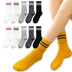 Kevaler Damen Streifensocken Baumwolle Tennissocken Hohe Knöchelsocken Sportsocken Fussball Socken für Den Alltag, Freizeit, Schule, Fitnessstudio, Laufen (EU 35–40) 10 Paar von Kevaler