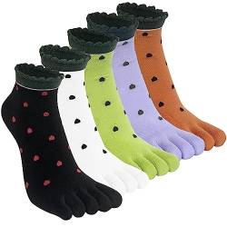 Kevaler Damen Zehensocken 5 Paare Baumwolle Fünf Finger Socken Niedliche Bunt Muster Sneakersocken Socken mit Zehen Einzeln, Größe: 35–42 von Kevaler