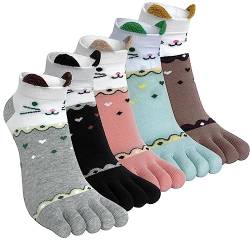 Kevaler Damen Zehensocken 5 Paare Baumwolle Fünf Finger Socken Niedliche Bunt Muster Sneakersocken Socken mit Zehen Einzeln, Größe: 35–42 von Kevaler