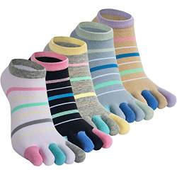 Kevaler Damen Zehensocken 5 Paare Baumwolle Fünf Finger Socken Niedliche Bunt Muster Sneakersocken Socken mit Zehen Einzeln, Größe: 35–42 von Kevaler
