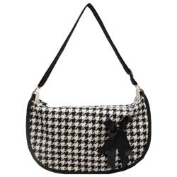 Kexpery Frauen Hahnentritt Umhängetasche Gurt Verstellbare Retro Achseltasche Vielseitige Crossbody Sling Bag Große Umhängetasche Herbst Dating Tasche, Schwarz , 25*11*18 cm von Kexpery