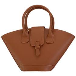 Kexpery Luxus-Designer-Mode-Handtasche, PU-Leder, trendige Umhängetasche, Trapez-Top-Griff-Tasche, fächerförmige Beuteltasche für Damen (braun) von Kexpery