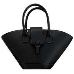 Kexpery Luxus-Designer-Mode-Handtasche, großes Fassungsvermögen, trendige Umhängetasche, Trapez-Tasche mit Griff oben, fächerförmige Beuteltasche für Damen (schwarz) von Kexpery