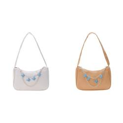 Kexpery Retro-Damen-Unterarmtasche mit Schmetterlingskette, lässig, PU, ​​kleine Handtaschen (weiß) von Kexpery