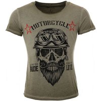 Key Largo T-Shirt für Herren Bearded Biker Skull Print Motiv vintage Look MT00203 Rundhalsauschnitt bedruckt kurzarm slim fit von Key Largo