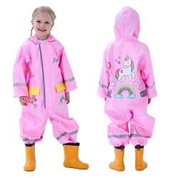 Keyck Regenmantel Kinder Regenjacken Wasserdichter Regenanzug Mädchen Regen Overall Kapuze Matschanzug Im Freien Regenponcho Mit Tasche Faltbar Atmungsaktiv Wiederverwendbar Einhorn 6-7 Jahre, Rosa von Keyck